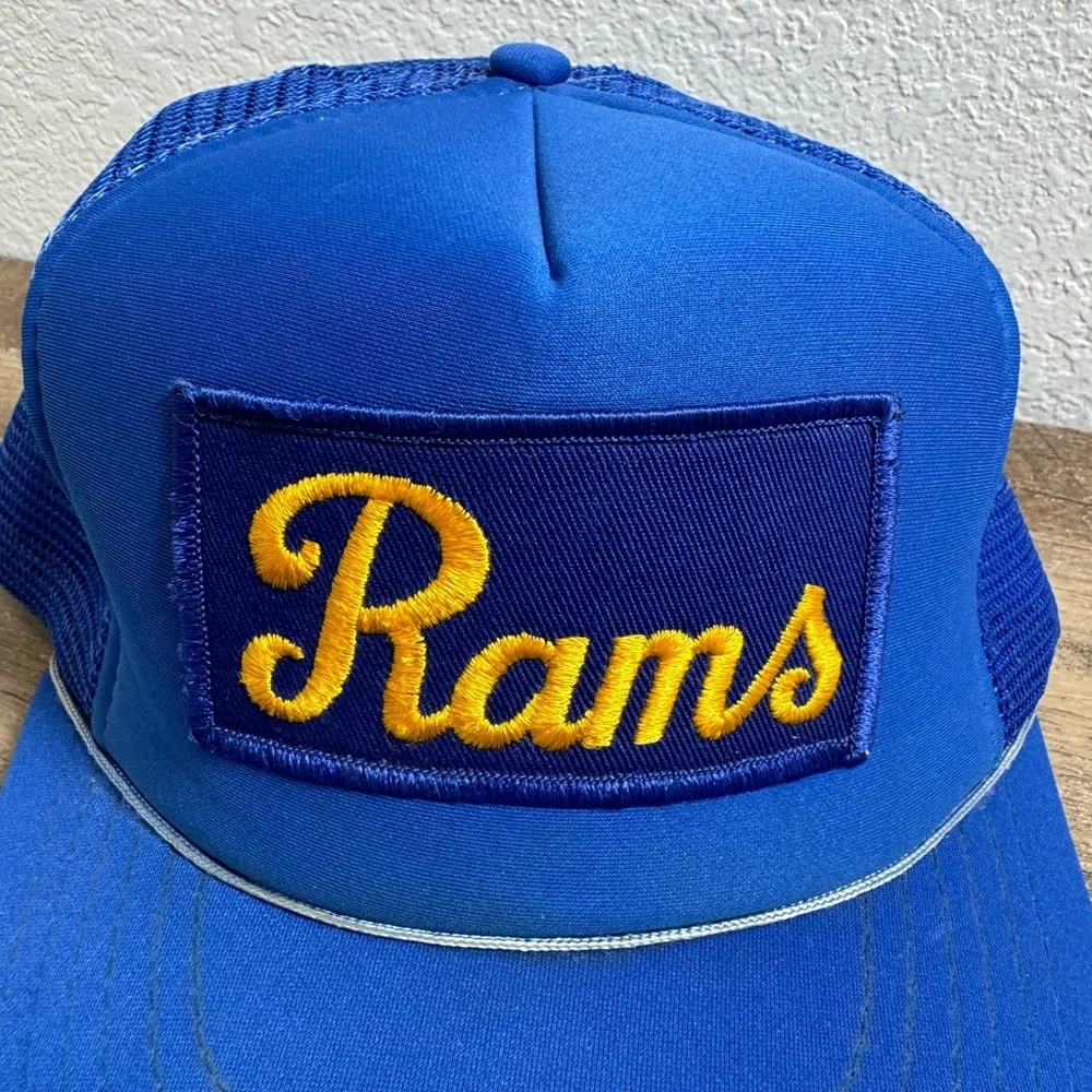 Vintage 80’s Los Angeles Rams Bright Blue‎ Trucker Mesh Snapback Hat Cap